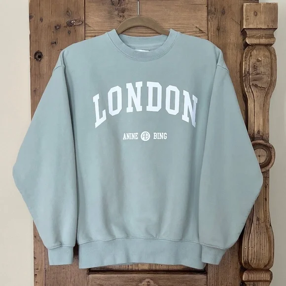 Anine Bing Jaci University London Sweatshirt - Washed Faded Seafoam Medium - Picture 10 of 12